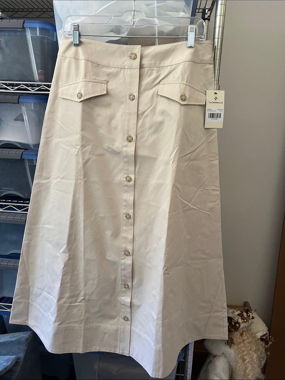 Tuckernuck Beige Oyster Grey Button-Front A-Line Maxi Skirt 10 NEW with tag